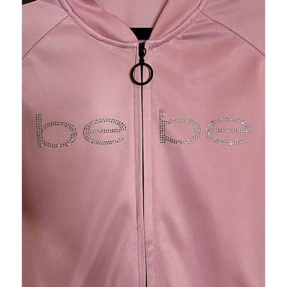BEBE Sport Vintage Y2k Track Jacket Pink Early 99s 00s Size Large Rhinestones - Picture 2 of 11